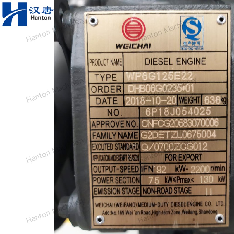 Weichai WP6G125E22 Diesel Engines for Excavator And Wheelloader Etc